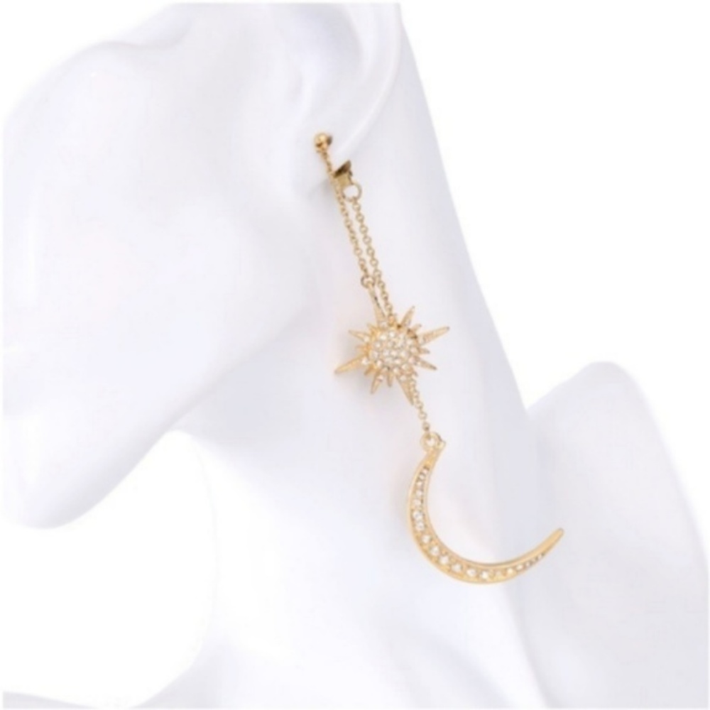 Celestial Statement Moon Starburst GOLD Earrings - Picture 7 of 8